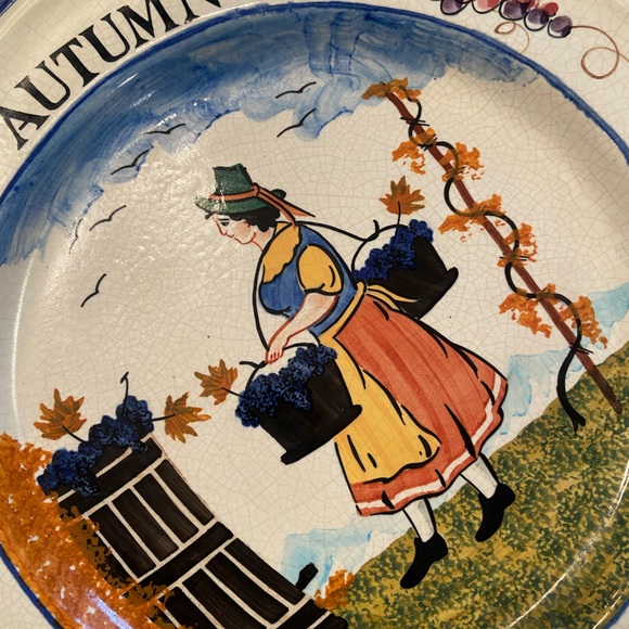 Four Vintage 12” Scalloped Plates Summer, Autumn, Winter, Spring Beautiful deets - Picture 11 of 16